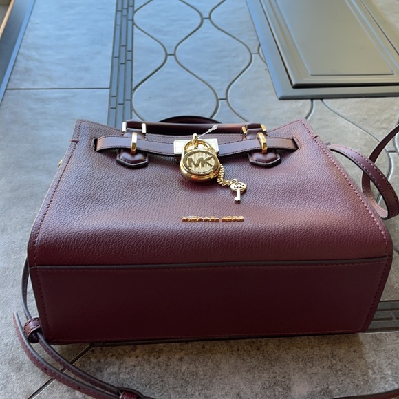 Michael Kors Hamilton Small Satchel Shoulder Crossbody Bag Dark Cherry NWT - Picture 2 of 15